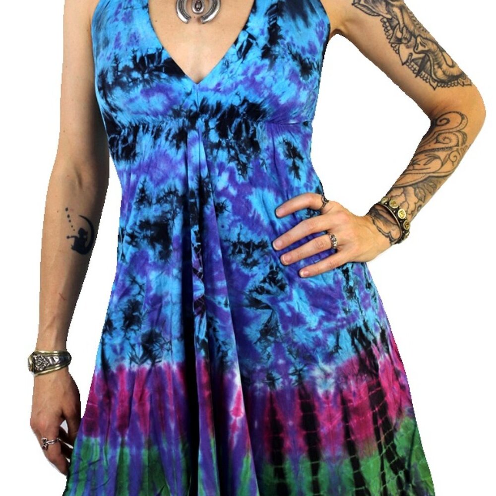 Athena Tie Dye Hippie Boho Blue Pink Green Dress